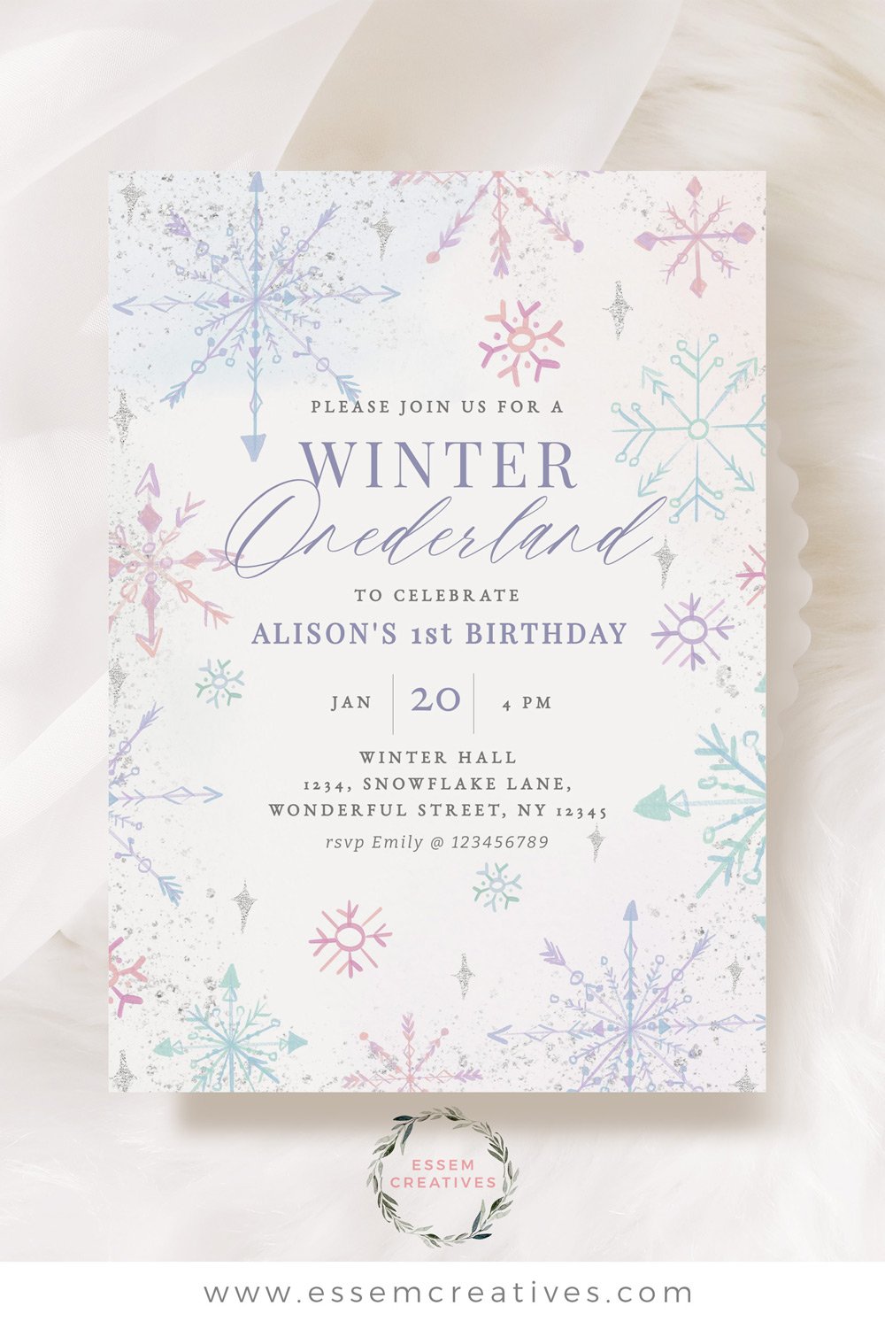 winter onederland invitation template - essem creatives | watercolor  clipart & business branding